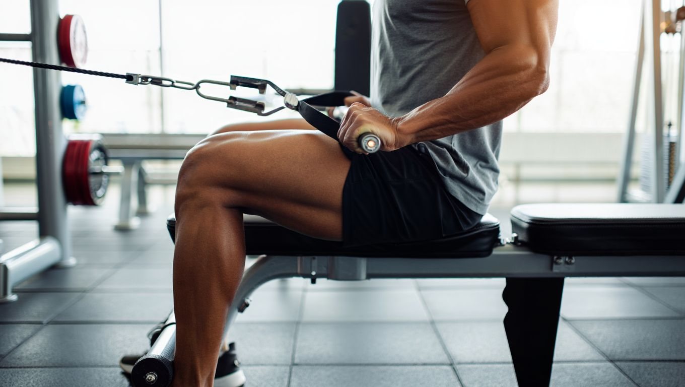 Sportif réalisant un rowing contrôlé en salle pour renforcer le dos