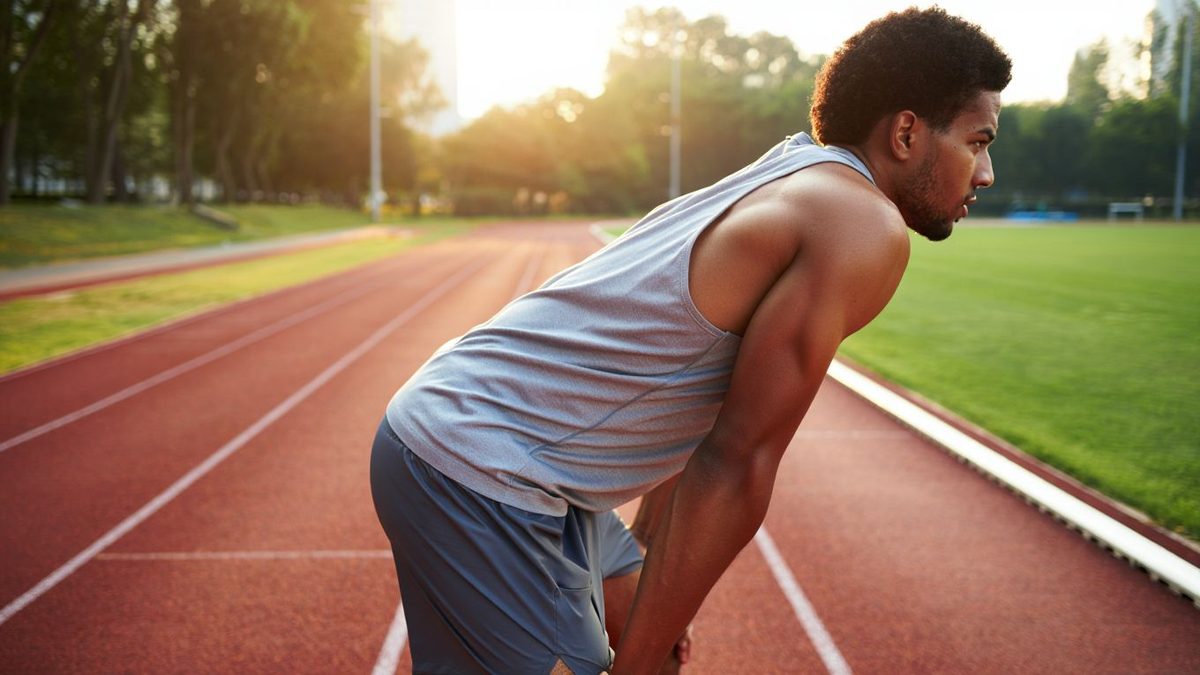 Coureur amateur sur une piste au lever du jour pour préparer un premier 10 km