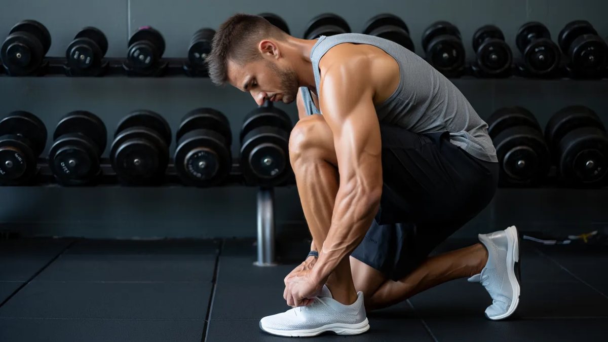 Athlète préparant une séance entre musculation et course à pied
