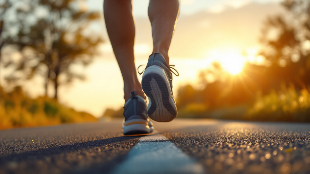 Coureur adulte sur route avec chaussures de running modernes sans texte ni logo
