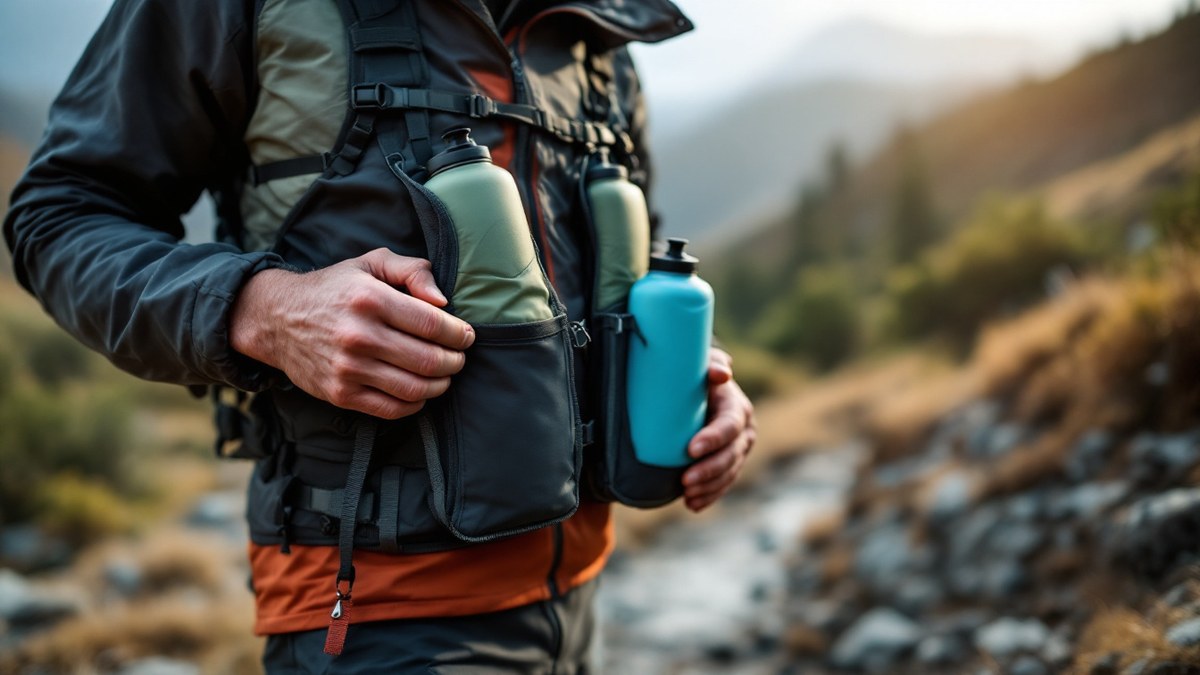 Traileur préparant un gilet d’hydratation avant une sortie