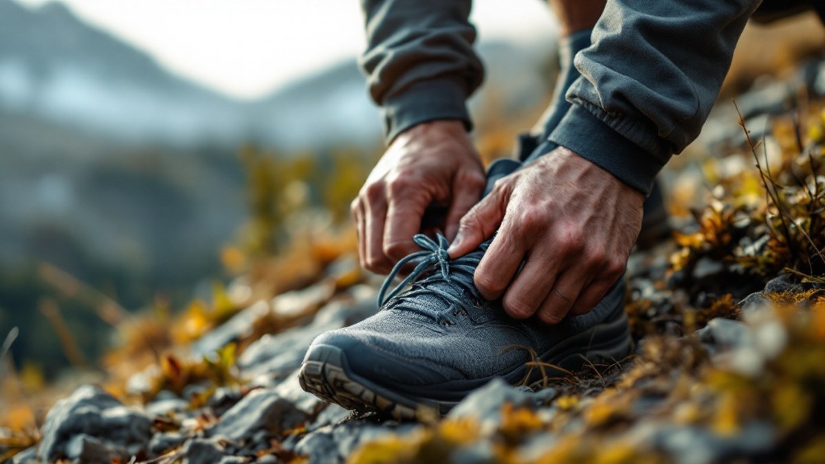 Pied de coureur en chaussure de running sur terrain extérieur